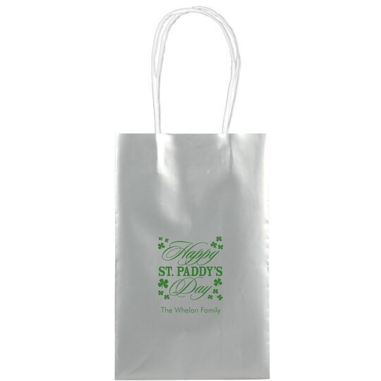 Happy St. Paddy's Day Clover Medium Twisted Handled Bags